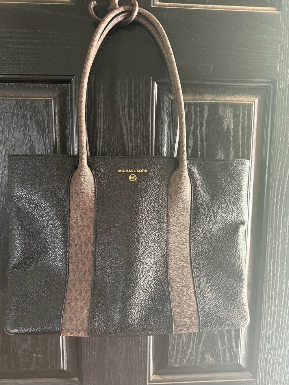 Michael Kors Austin Black Tote with Brown Signature Trim NWT NO crossbody strap